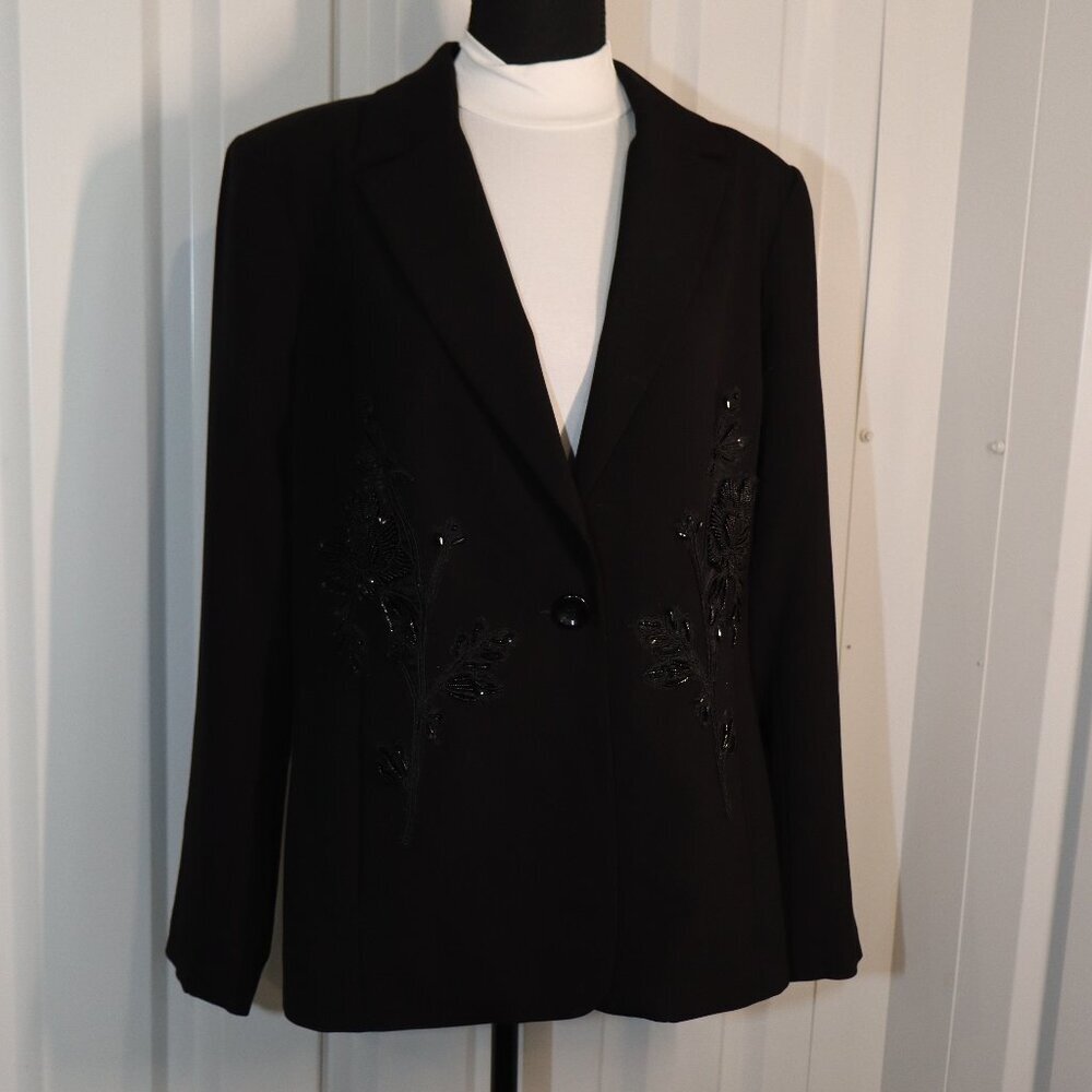 Susan Graver Womens Beaded Applique Black Suit Jacket Size 10 NWT Office Career